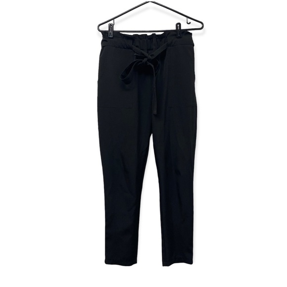 Revamped Pants - Black Paper Bag Elastic Waist Women Pants Size Medium